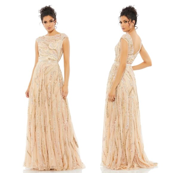 MAC DUGGALCAP SLEEVE EMBELLISHED EVENING GOWN 5445